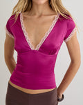 Image of Kinnas Top with Lace Trim in Satin Berry
