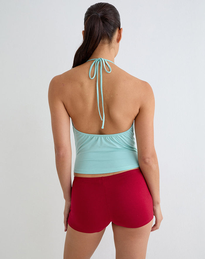 Image of Kiri Cowl Top with Eyelets in Rayon Jersey Aqua