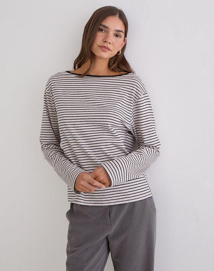 Image of Kumiko Long Sleeve Top in Jersey Grey and Black