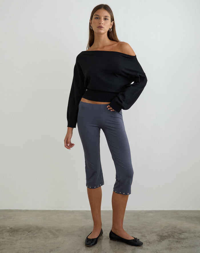 Image of Kyogai Capri Trouser in Jersey Ocean Storm with Eyelets