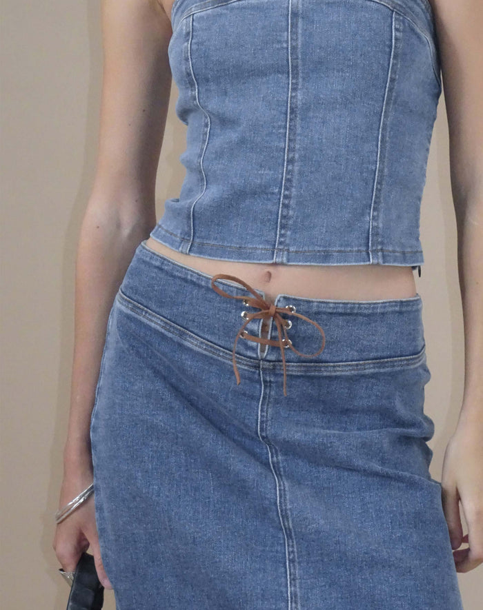 image of Lafille Denim Maxi Skirt in Blue Wash