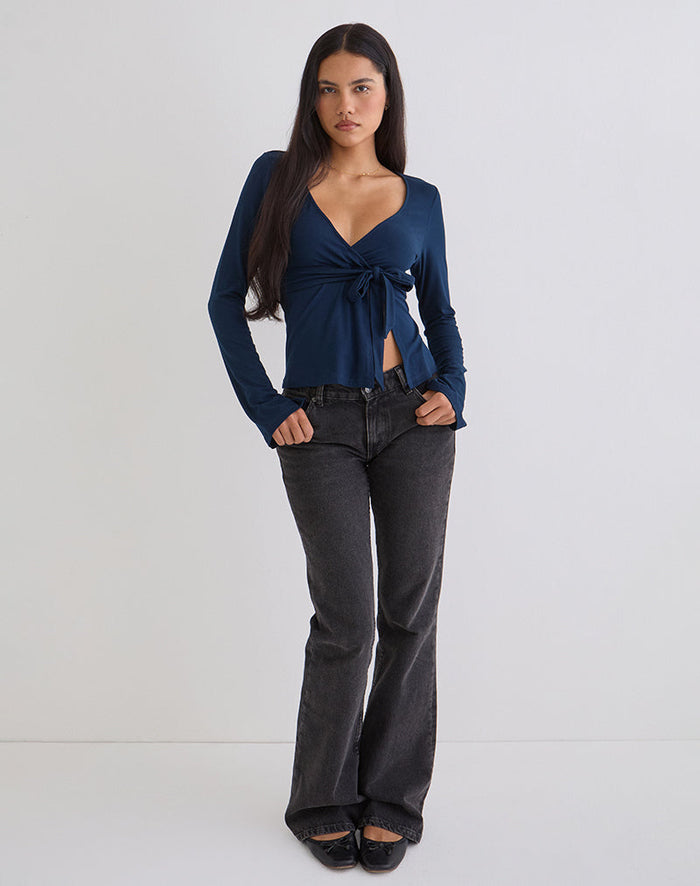 Image of Lamae Wrap Top in Navy