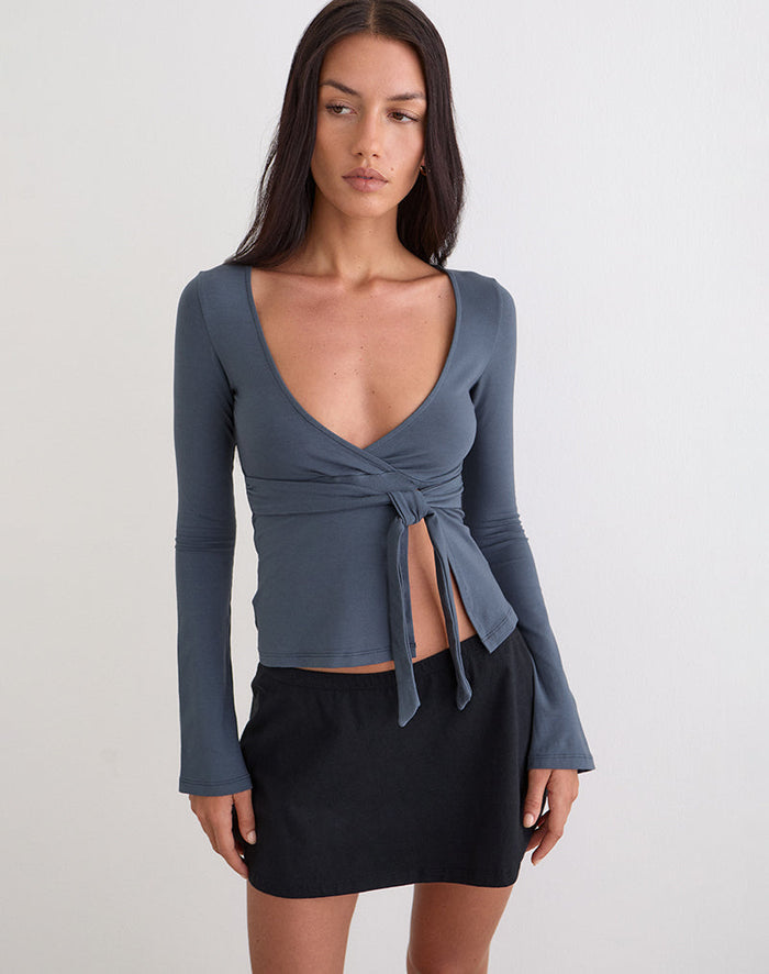 Image of Lamae Wrap Top in Ocean Storm