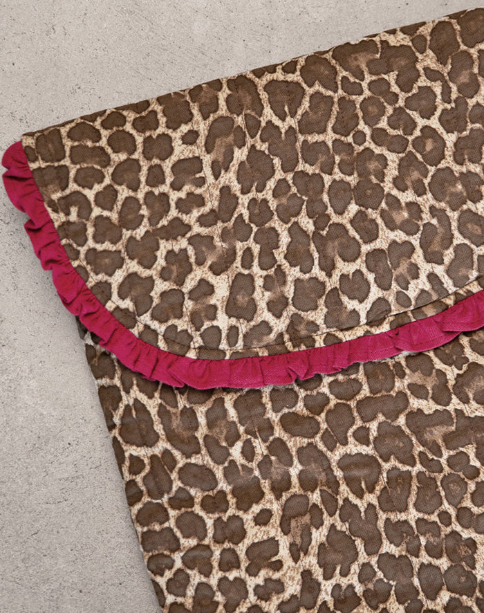 Image of Laptop Bag in Leopard Print with Red Frill