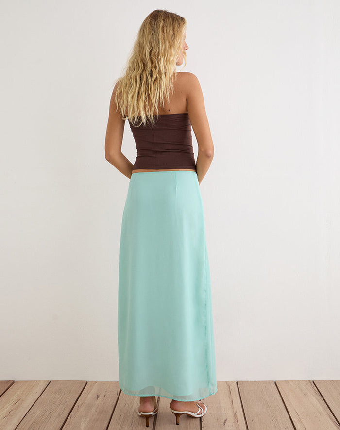 Image of Larina Maxi Skirt in Chiffon Floral Sequin Turquoise