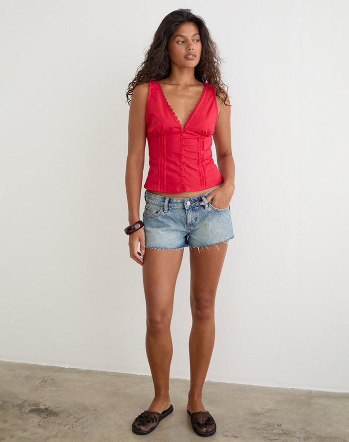 Image of Lasily V Neck Corset Top in Poplin Scarlet Red