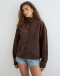 Image of Lastika Jacket in Faux Suede Dark Brown