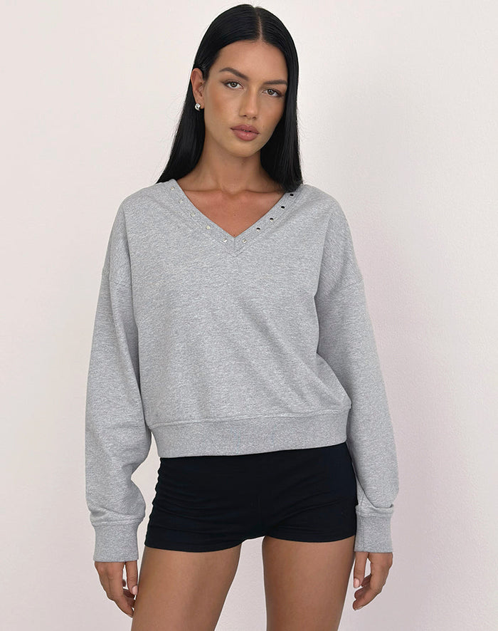 Image of Lazuly Slim Sweatshirt in Grey Marl with Studs