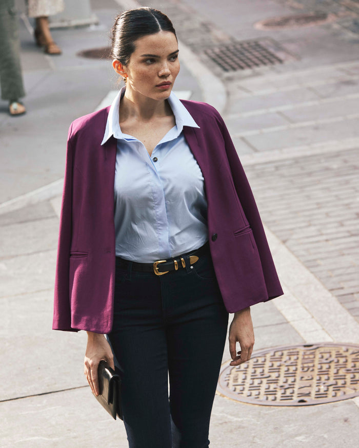 Lennox Collarless Ponte Blazer - Plum Caspia | Plus Size & Straight Size Women's Fashion | Universal Standard