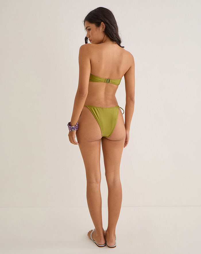 Image of Lentra Bikini Bottom in Olive Shine with Beads