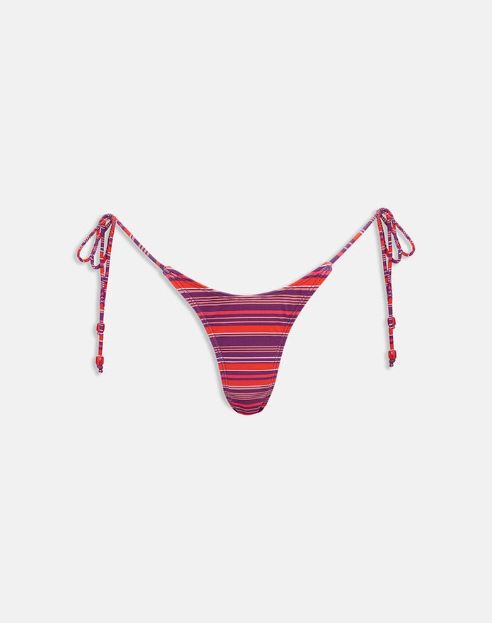 Image of Lentra Bikini Bottom in Purple and Red Radiant Lines with Beads