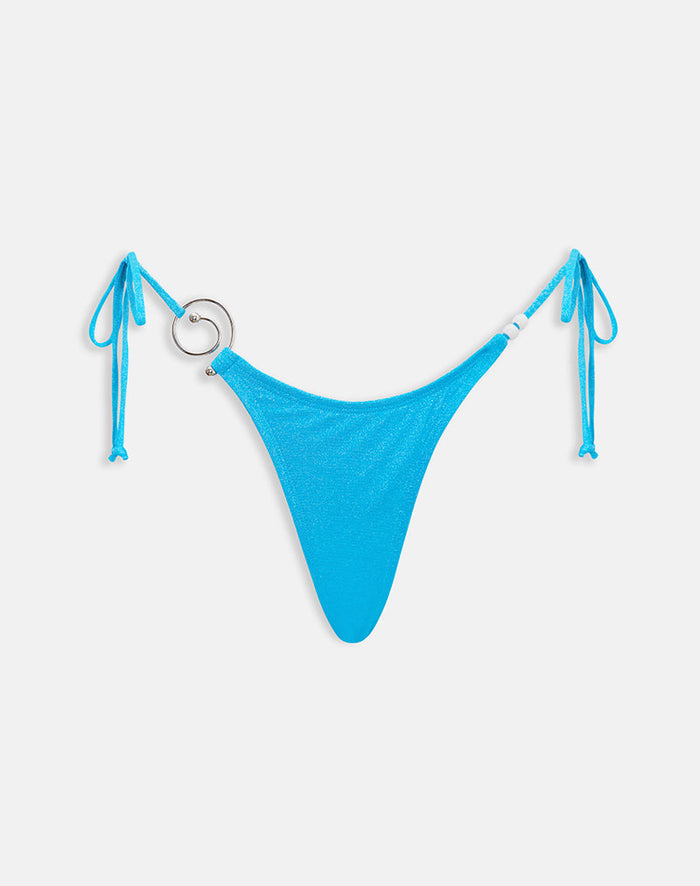 Image of Lentra Bikini Bottom in Shimmer Blue with Spiral and Beads