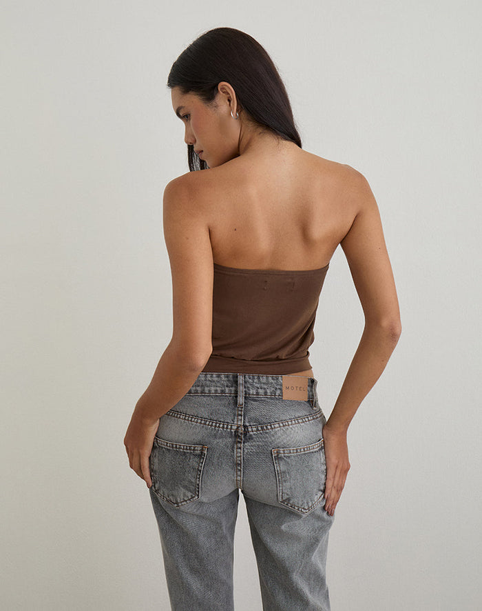 Image of Leocadia Bandeau Top in Cupro Bitter Chocolate