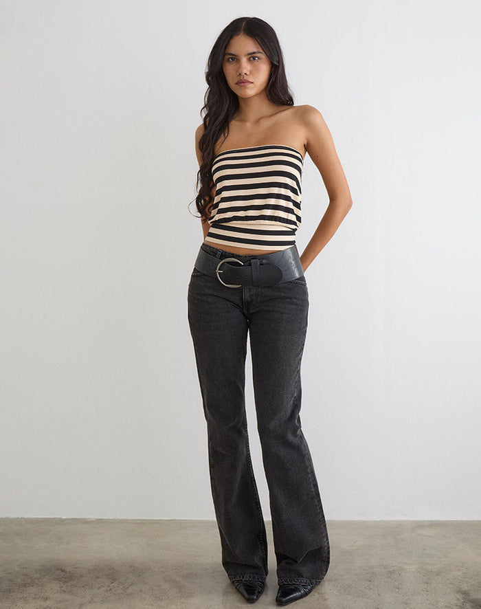 Image of Leocadia Bandeau Top in Cupro Stripe Black and Ivory