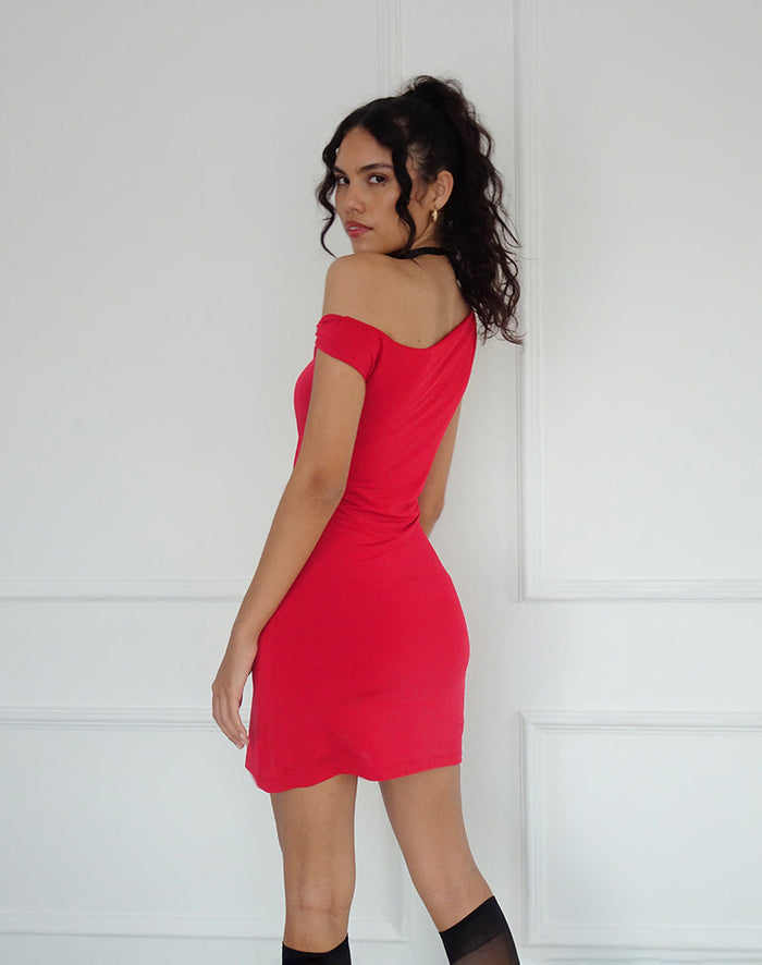Image of Leona Twist Sleeve Mini Dress in Red