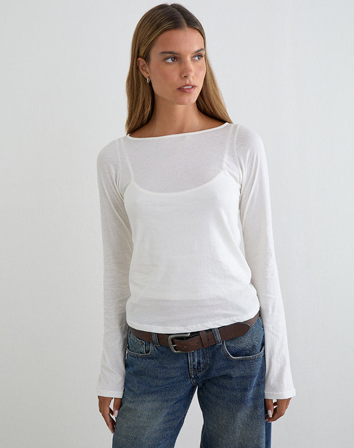 Image of Levon Long Sleeve Top in Jersey Off White