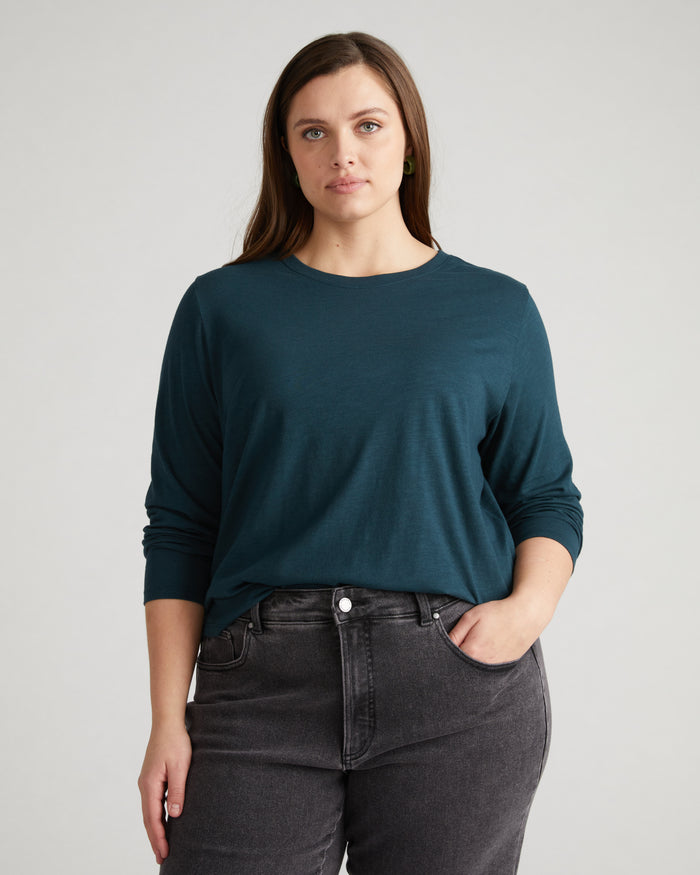 Light-As-Air Long Sleeve Crew Neck Tee - Deep Sea | Plus Size & Straight Size Women's Fashion | Universal Standard