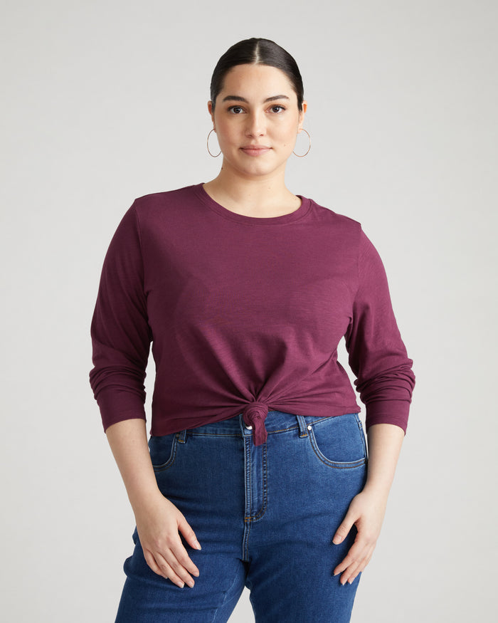 Light-As-Air Long Sleeve Crew Neck Tee - Jam | Plus Size & Straight Size Women's Fashion | Universal Standard