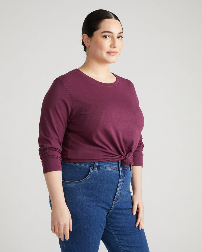 Light-As-Air Long Sleeve Crew Neck Tee - Jam | Plus Size & Straight Size Women's Fashion | Universal Standard