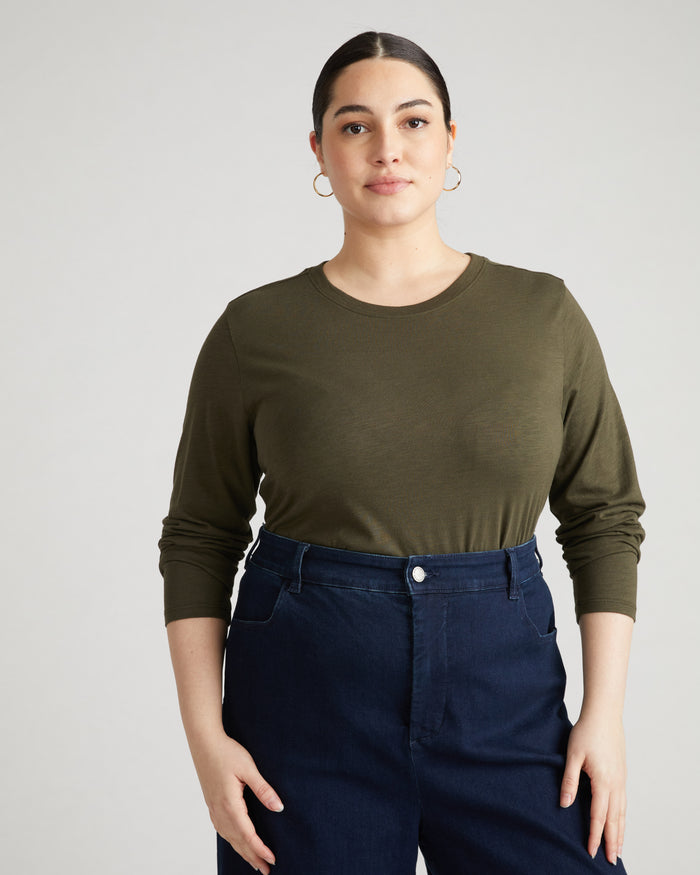 Light-As-Air Long Sleeve Crew Neck Tee - Nori | Plus Size & Straight Size Women's Fashion | Universal Standard