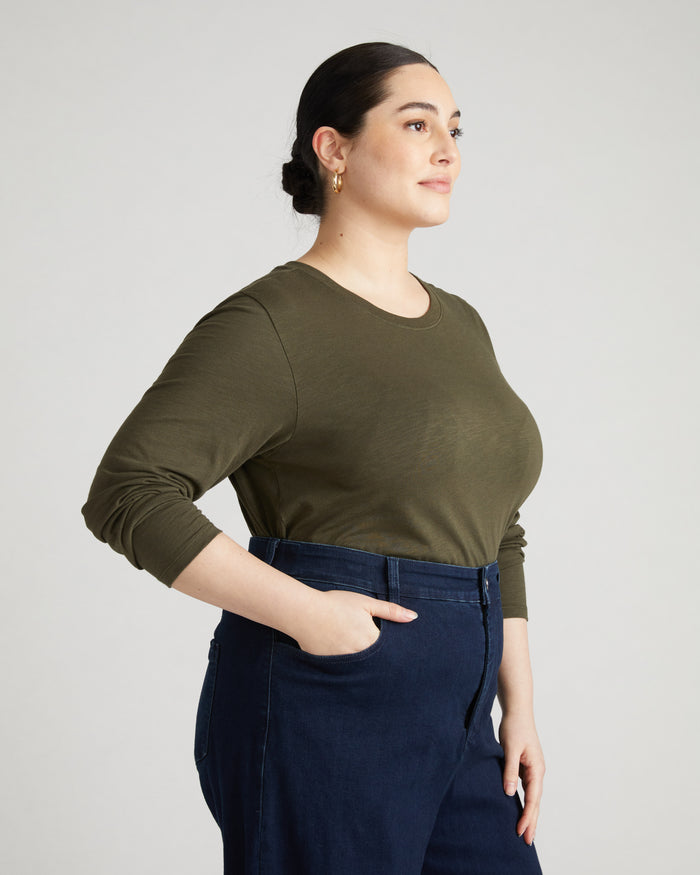Light-As-Air Long Sleeve Crew Neck Tee - Nori | Plus Size & Straight Size Women's Fashion | Universal Standard