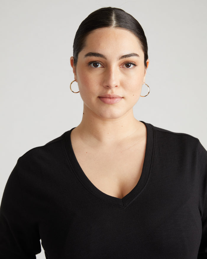 Light-As-Air Long Sleeve V Neck Tee - Black | Plus Size & Straight Size Women's Fashion | Universal Standard