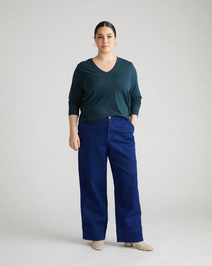 Light-As-Air Long Sleeve V Neck Tee - Deep Sea | Plus Size & Straight Size Women's Fashion | Universal Standard