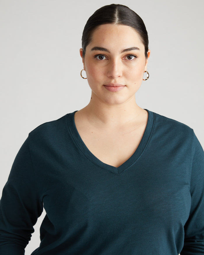 Light-As-Air Long Sleeve V Neck Tee - Deep Sea | Plus Size & Straight Size Women's Fashion | Universal Standard