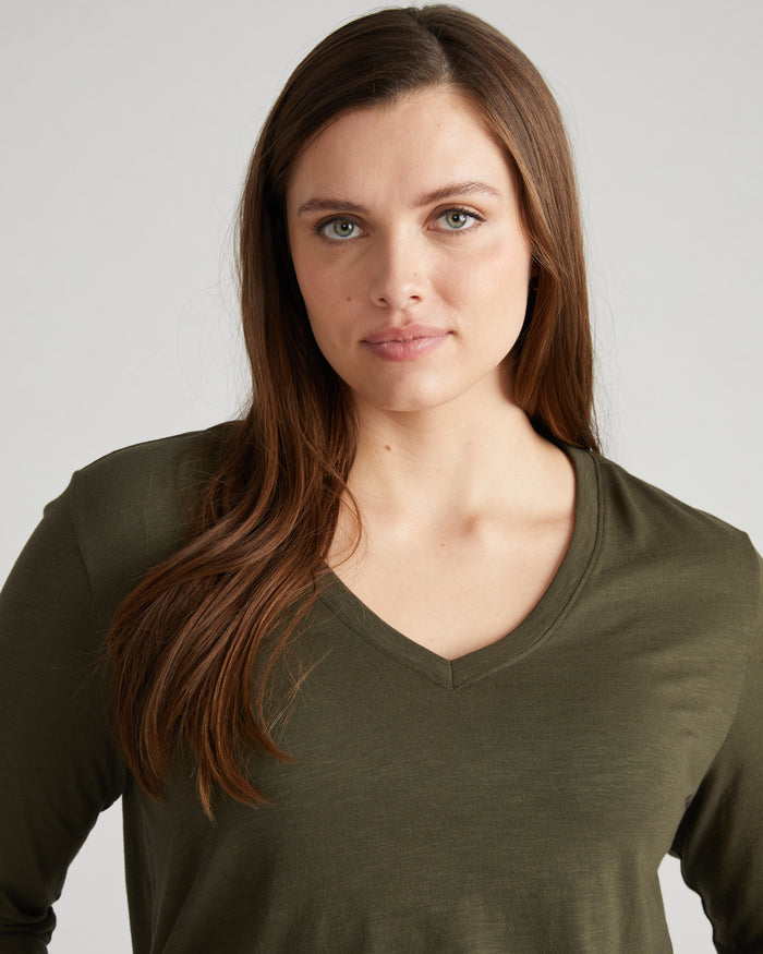 Light-As-Air Long Sleeve V Neck Tee - Nori | Plus Size & Straight Size Women's Fashion | Universal Standard