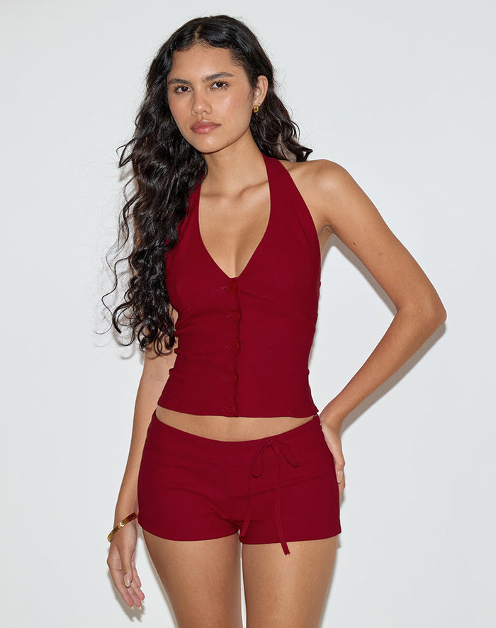 Image of Lija Tie Belt Shorts in Tailoring Red