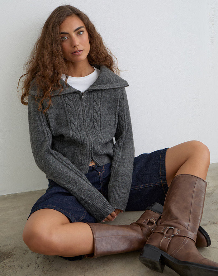 Image of Lilena Zip Jumper in Knit Dark Shadow