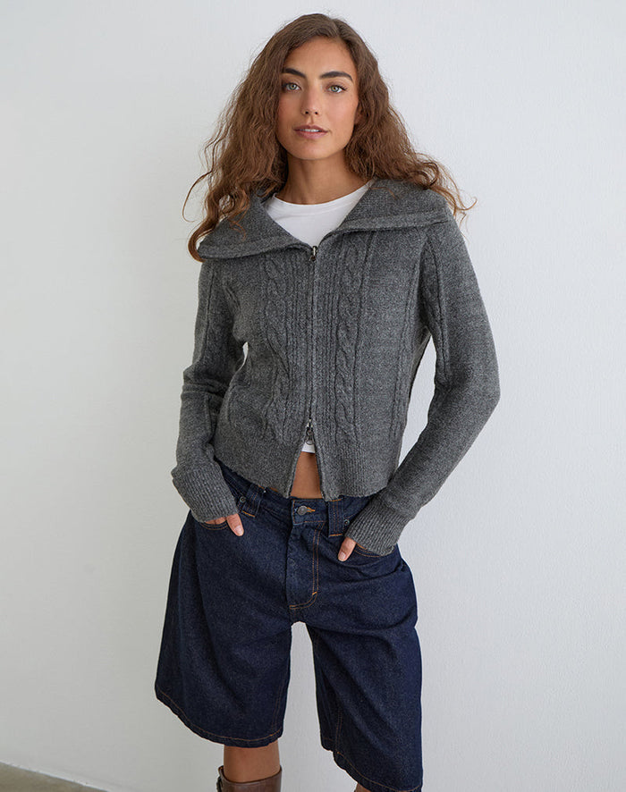 Image of Lilena Zip Jumper in Knit Dark Shadow