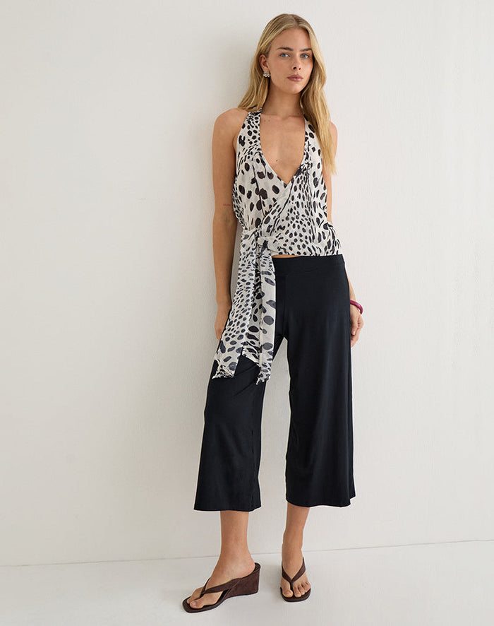 Image of Lilita Halterneck Top in Dalmatian Skin Black and Ivory