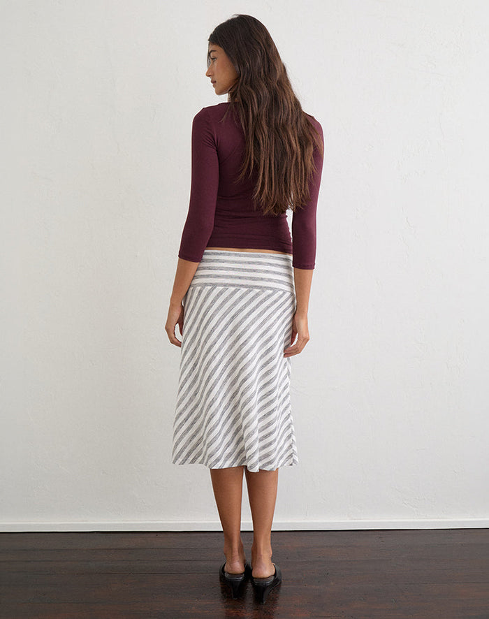 Iamge of Liosa Midi Skirt in Sheer Jersey Grey and White Stripe