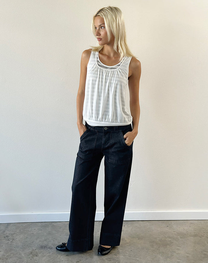 Image of Litzy Double Layer Top in Sheer Jersey Grey and White Stripe