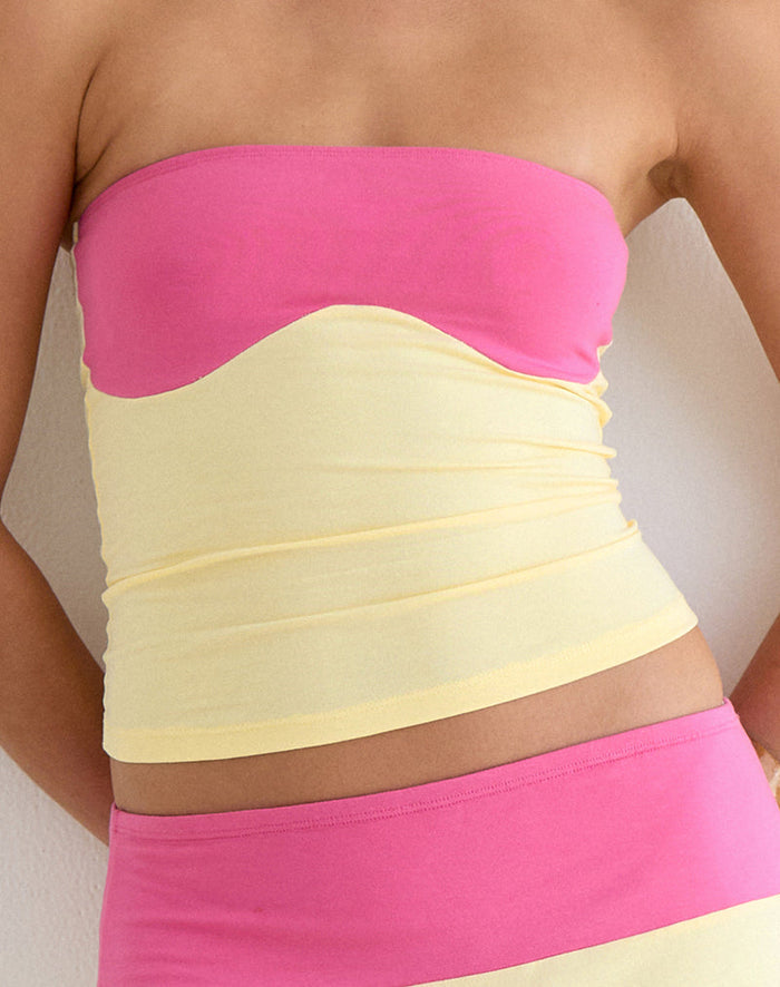 Image of Liv Top in Rayon Jersey Lemon Yellow and Deep Pink