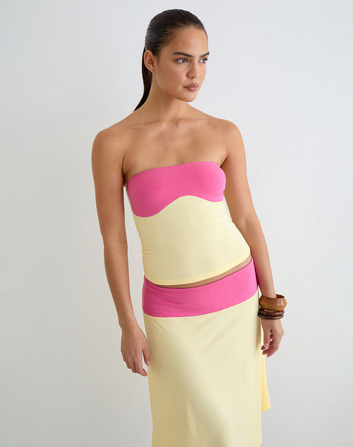 Image of Liv Top in Rayon Jersey Lemon Yellow and Deep Pink