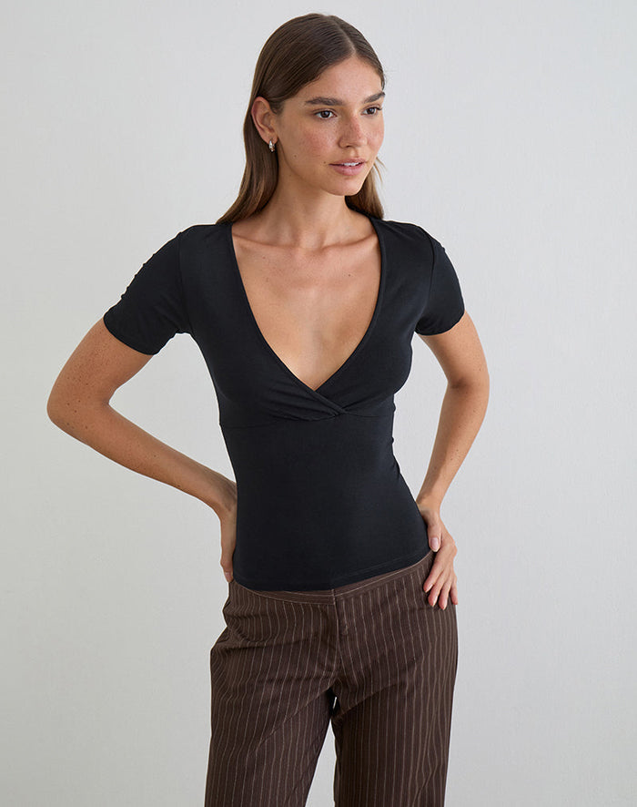 Image of Lobos Crossover Top in Rayon Jersey Black