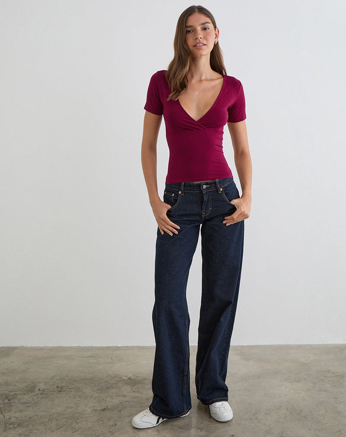 Image of Lobos Crossover Top in Rayon Jersey Burgundy