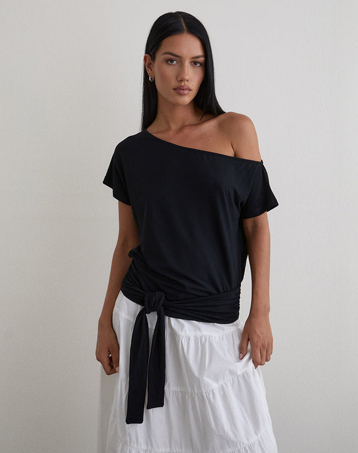 Image of Lola Tie Waist Top in Rayon Jersey Black