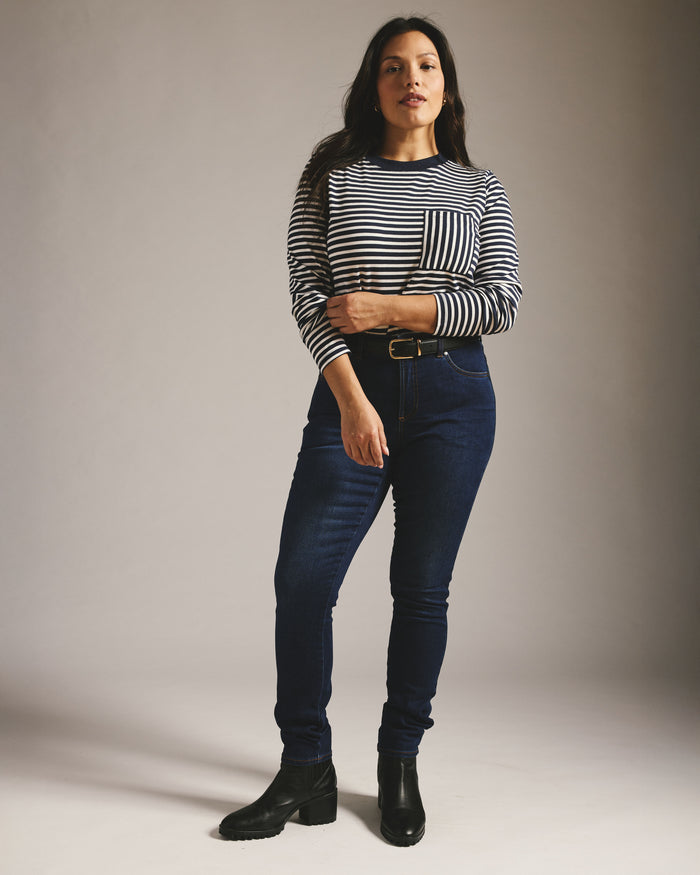 Long Sleeve Garcon Tee - Navy/White Stripe | Plus Size & Straight Size Women's Fashion | Universal Standard