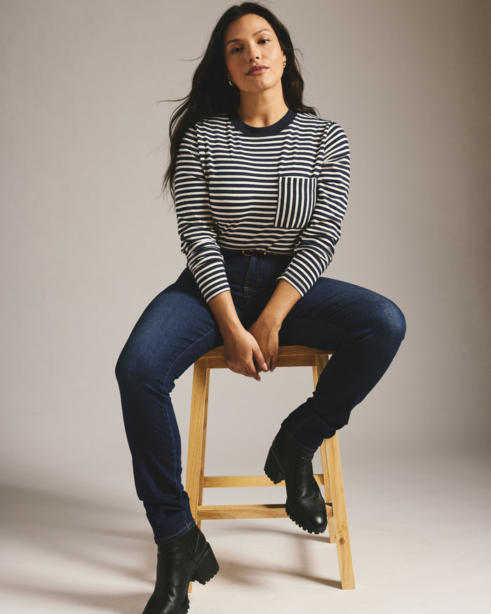 Long Sleeve Garcon Tee - Navy/White Stripe | Plus Size & Straight Size Women's Fashion | Universal Standard