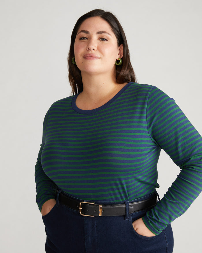 Long Sleeve Tee Rex - Cenote/Jardin Stripe | Plus Size & Straight Size Women's Fashion | Universal Standard