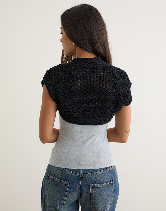 Image of Lopika Short Sleeve Bolero in Knit Black