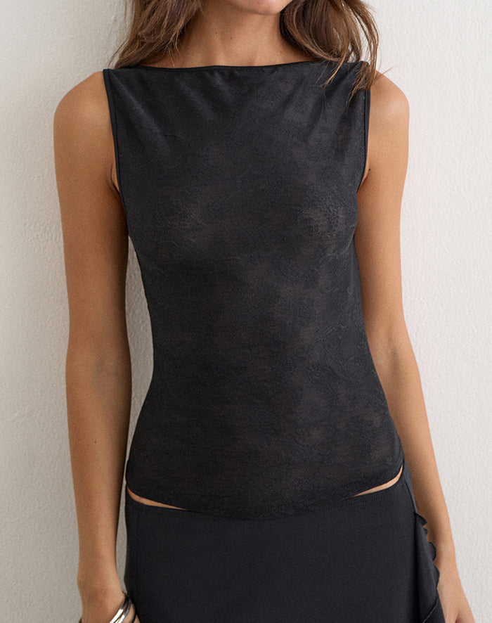 Image of Louis Vest Top in Lace Black