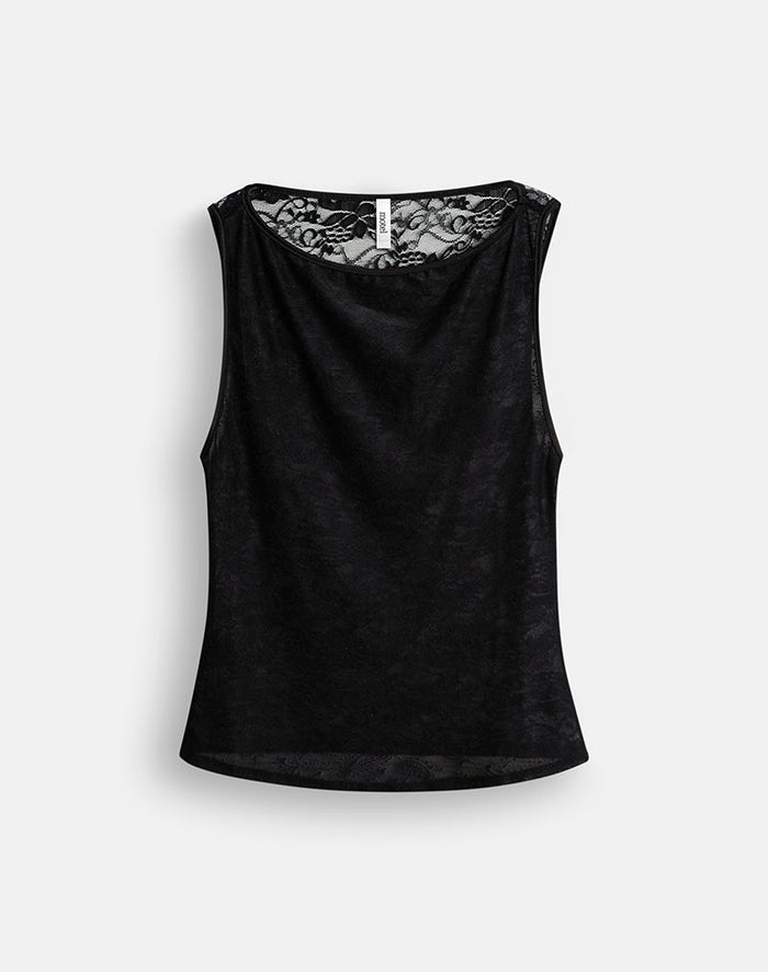 Image of Louis Vest Top in Lace Black
