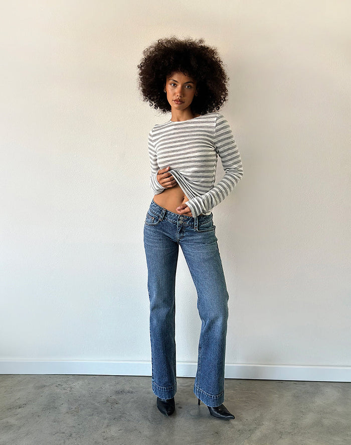 Image of Low Rise Bootcut Jeans in Ocean Blue