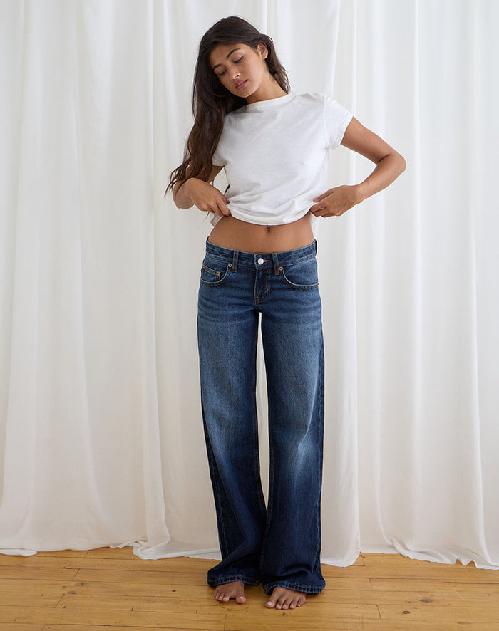 Image of Low Rise Parallel Jeans in Dark Blue