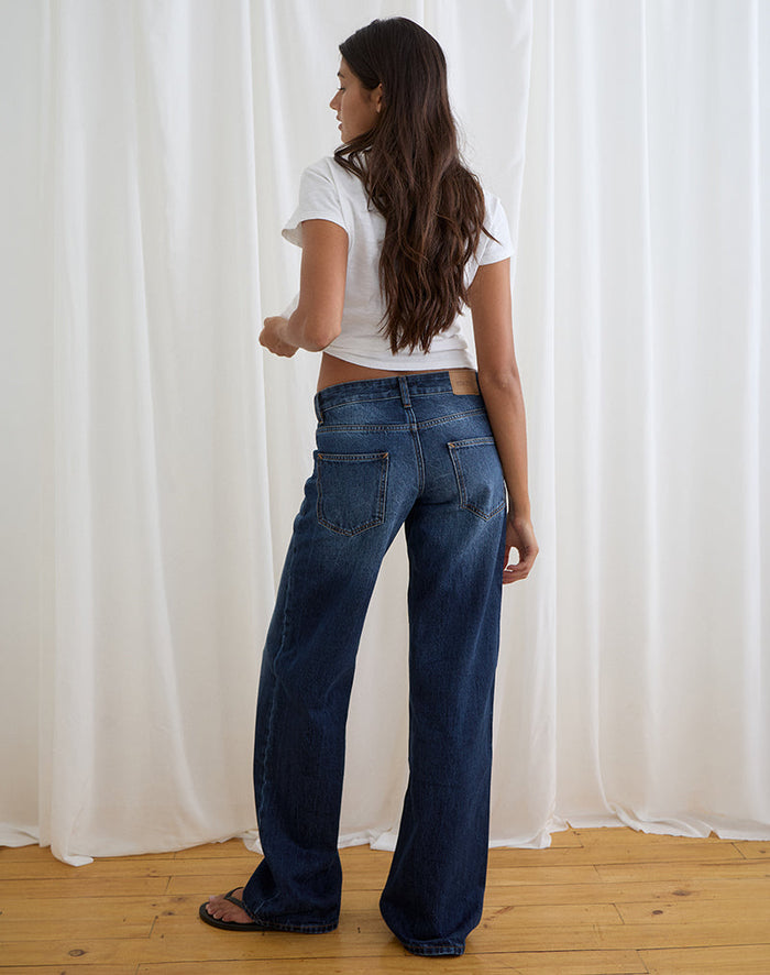 Image of Low Rise Parallel Jeans in Dark Blue