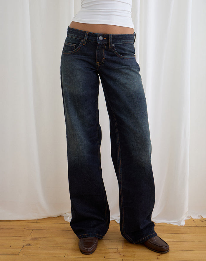 Image of Image of Low Rise Parallel Jeans in Dark Green Tint